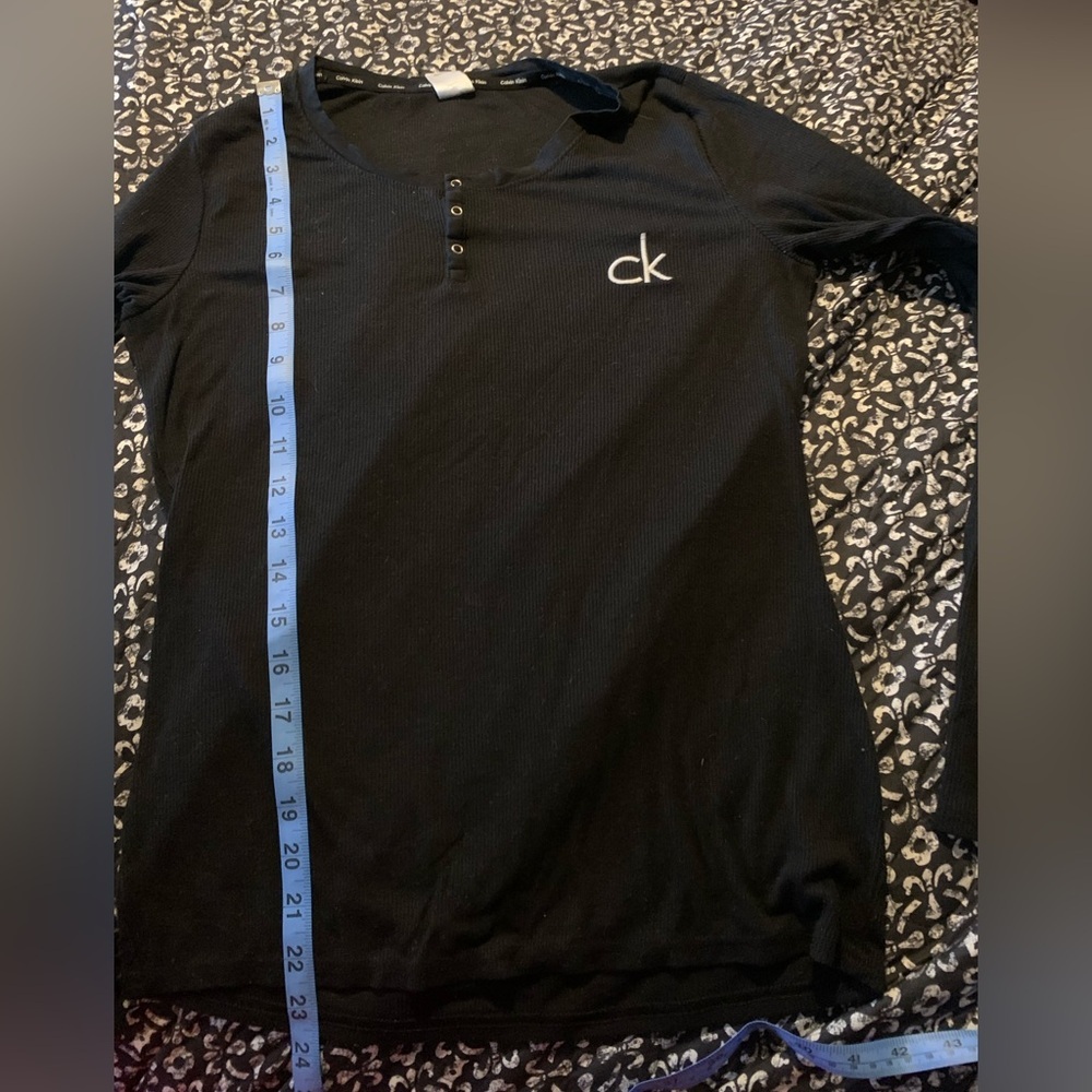 Calvin Klein oversized XS ribbed long sleeve black sleep shirt embroidered logo - Picture 3 of 6